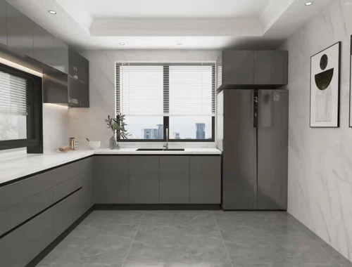 Light Grey Gloss Kitchen Cupboards factory