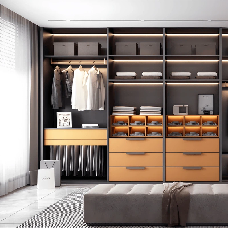 modern wardrobe with folded clothes shelves and hanging rail section modern wardrobe with folded clothes shelves and hanging rail section